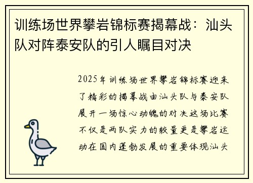 训练场世界攀岩锦标赛揭幕战：汕头队对阵泰安队的引人瞩目对决